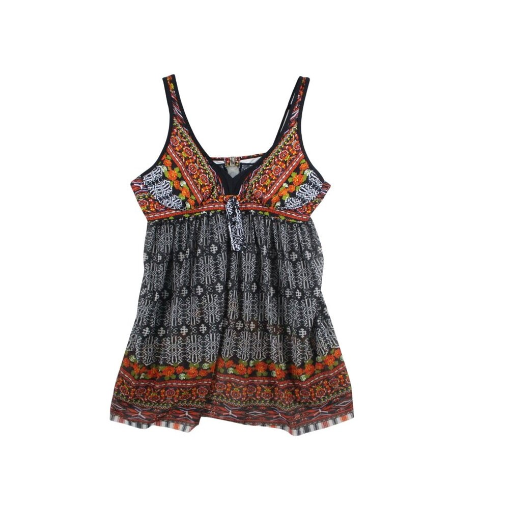 Tribal Print Tunic‎ Swim Dress With Floral Accents & Tie Front Detail Size 2X